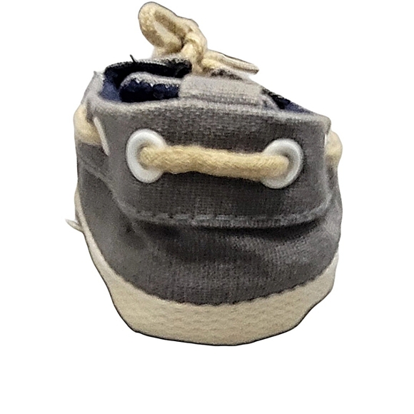 Baby Boy Cotton Lace Up Gray Slip On Boat Crib Shoes sz 2 (3-6 months) - Picture 7 of 12